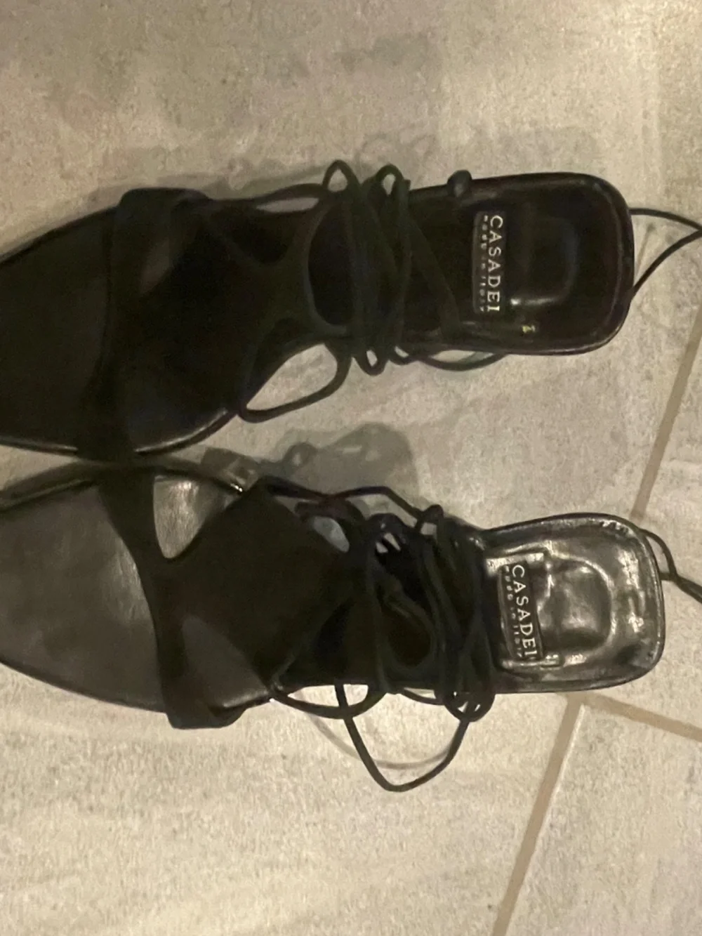 CASADEI Black Leather Leg Lacing Heeled Sandals